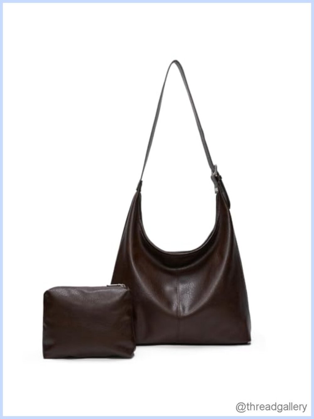 Vegan Leather Slouchy Hobo Shoulder Tote Bag with Matching Pouch